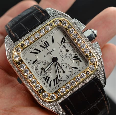 cartier santos with diamonds|santos cartier watch price.